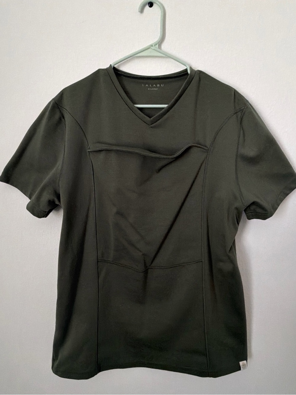Lalabu Shirt Pouch XL Mens Olive V-Neck Short Sleeve